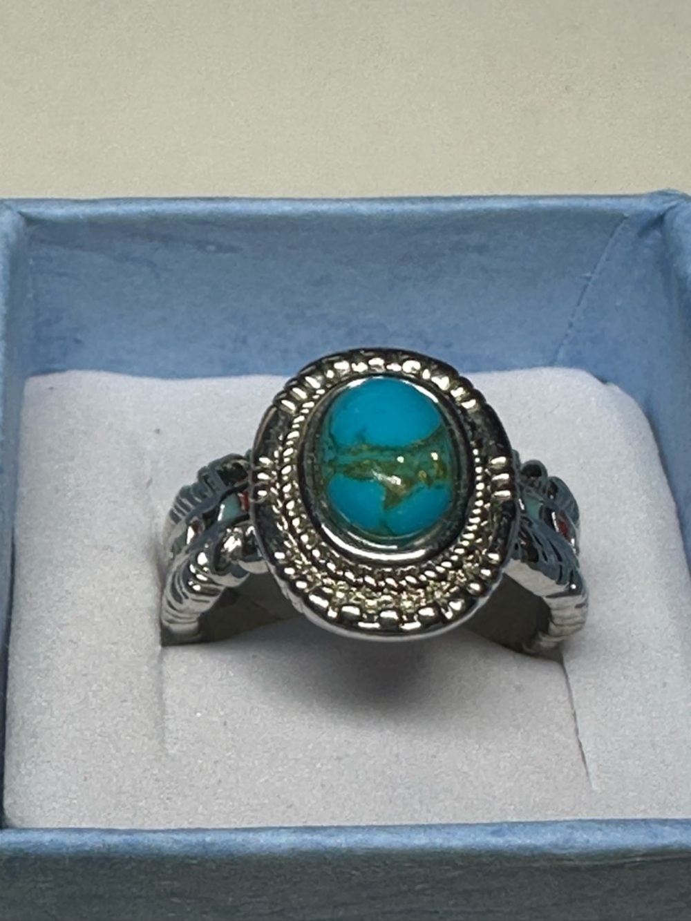 Silver Ring with Turquoise Colored Stone - Women's Jewelry